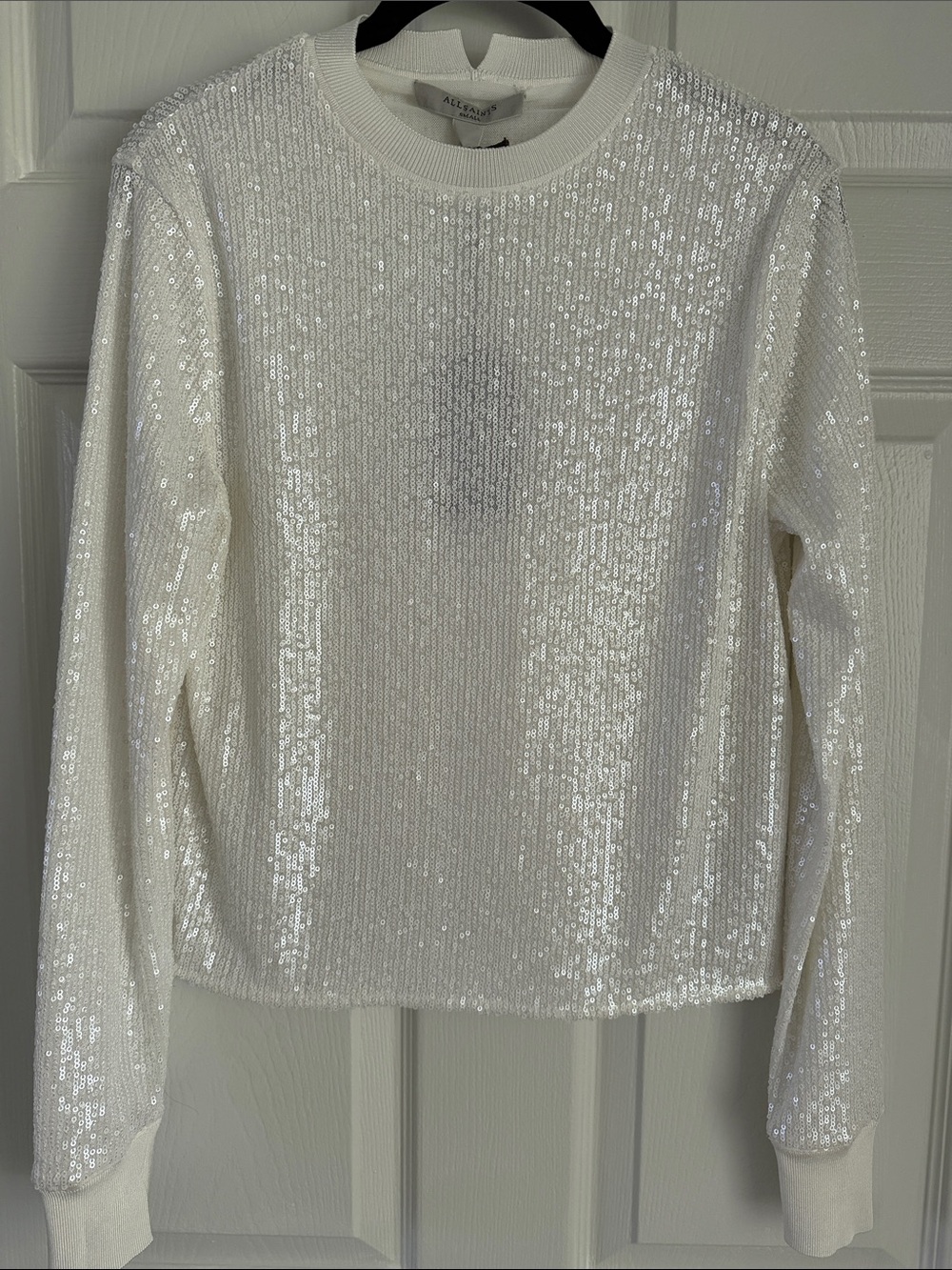 NWT All Saints White Sequin Crewneck Jules Top